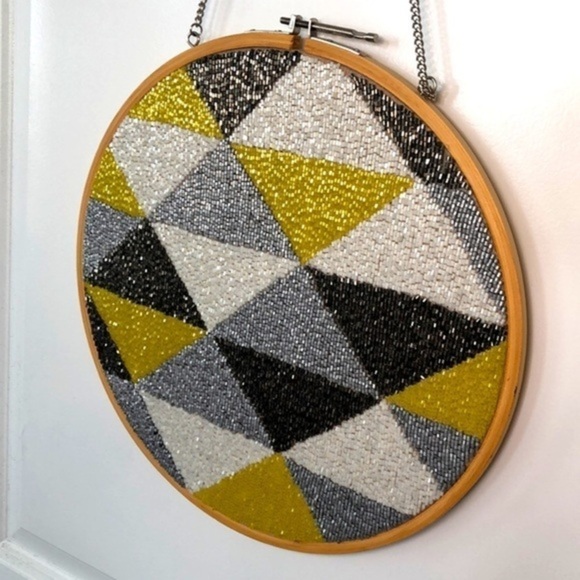HANDMADE | Handmade Shimmer Bead 13” Round Wall Hanging Chain Tapestry. - Picture 2 of 7